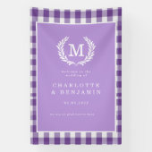 Banderoles Purple En vichy Monogram Crest Mariage Bienvenue (Verticale)