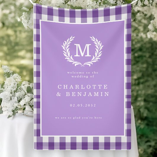 Banderoles Purple En vichy Monogram Crest Mariage Bienvenue
