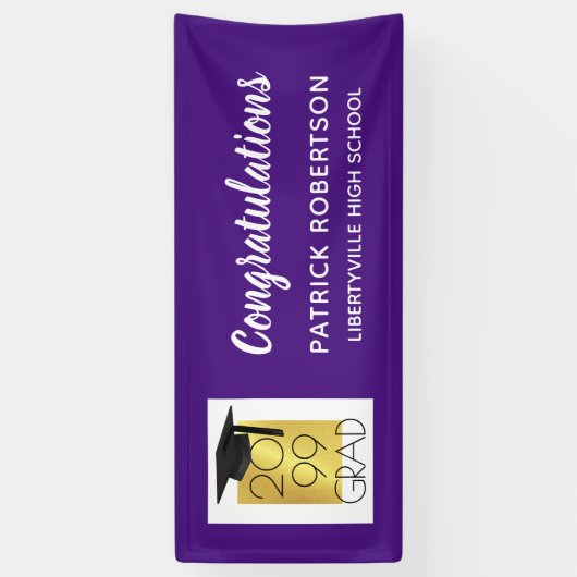 Banderoles Purple & Gold GRAD | Couleur modifiable | Diplôme (Vertical)