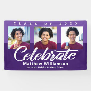 Banderoles Purple Graduation 3 Photo Bold Script Simple Rétro