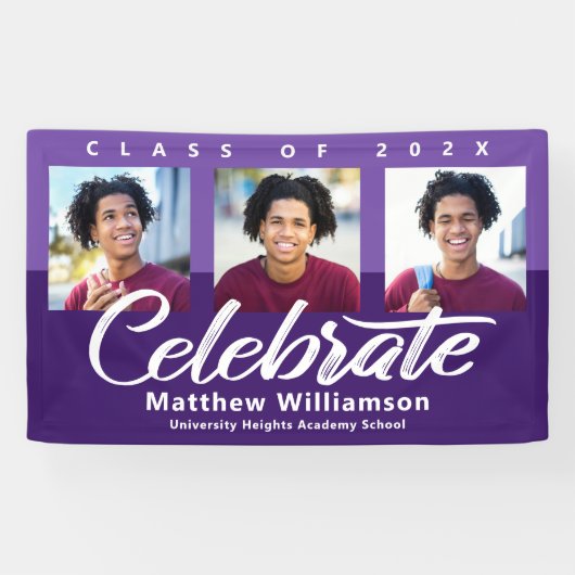 Banderoles Purple Graduation 3 Photo Bold Script Simple Rétro (Horizontal)