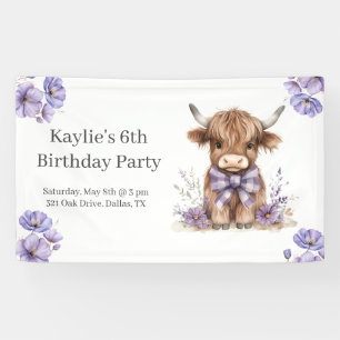 Banderoles Purple Highland Cow fête d'anniversaire