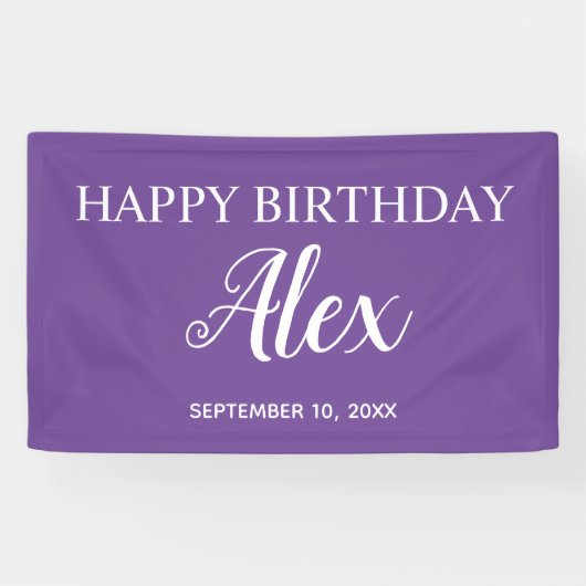 Banderoles Purple Joyeux Anniversaire Nom du parti (Horizontal)