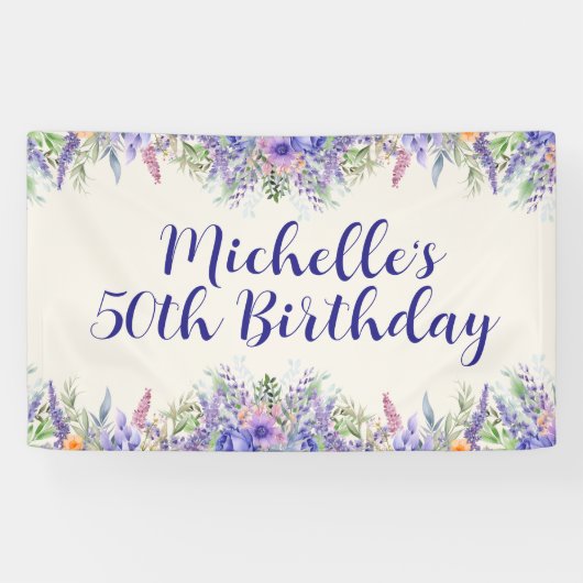Banderoles Purple Lavender Floral 50th Birthday (Horizontal)