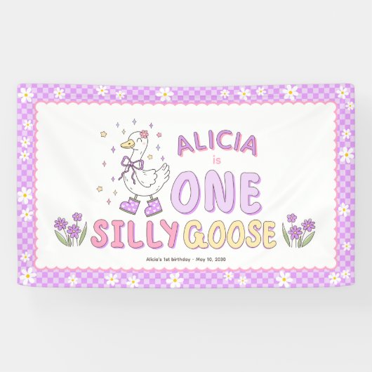 Banderoles Purple One Silly Goose-Girl 1st Birthday Backdrop (Horizontal)