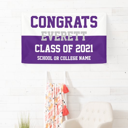 Banderoles Purple & White Minimalist Graduation Party (En situation)