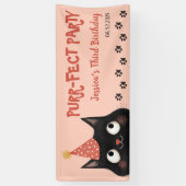 Banderoles Purr-fect Chat Noir Enfants Fête Anniversaire Rose (Vertical)