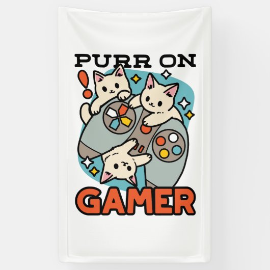 Banderoles Purr On Gamer - Conception De Jeu De Chat Cute (Vertical)