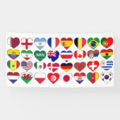 Banderoles Qatar Tournoi 32 Pays Drapeaux Coeurs (Horizontal)