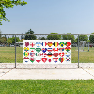 Banderoles Qatar Tournoi 32 Pays Drapeaux Coeurs