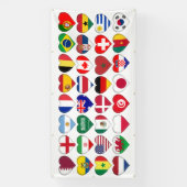 Banderoles Qatar Tournoi 32 Pays Drapeaux Coeurs (Verticale)