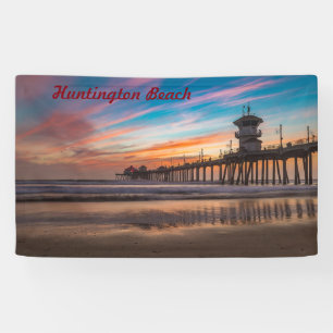 Banderoles Quai Huntington Beach Pier au coucher du soleil