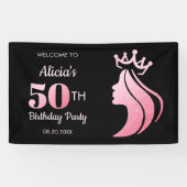Banderoles Queen Crown Parties scintillant rose Noir 50e anni (Horizontal)