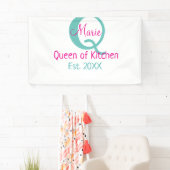 Banderoles Queen of cuisine monogramme vert rose simple minim (En situation)