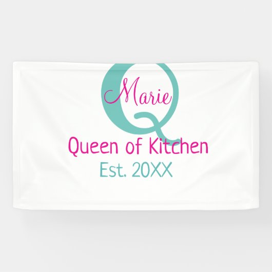 Banderoles Queen of cuisine monogramme vert rose simple minim (Horizontal)