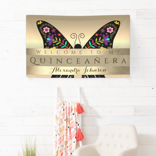 Banderoles Quinceanera 15e anniversaire Papillon coloré (En situation)