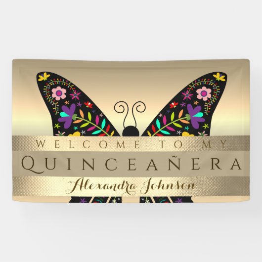 Banderoles Quinceanera 15e anniversaire Papillon coloré (Horizontal)