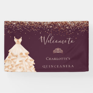 Banderoles Quinceanera bordeaux rose parties scintillant or p