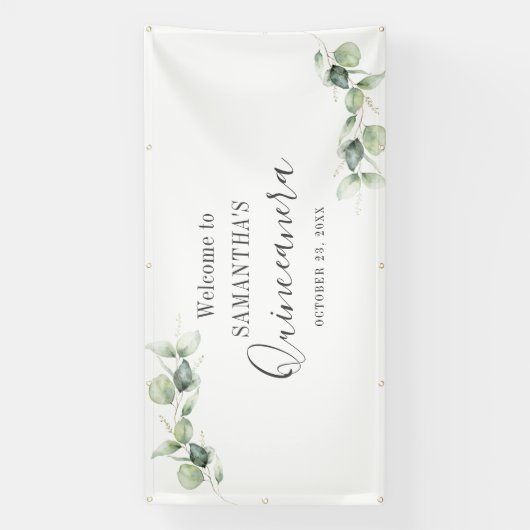 Banderoles Quinceanera Eucalyptus 15ème anniversaire de verdu (Verticale)