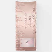 Banderoles Quinceanera fête photo rose or parties scintillant (Vertical)