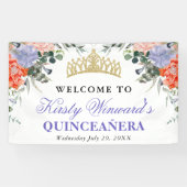 Banderoles Quinceanera, fleurs violettes et orange (Horizontal)