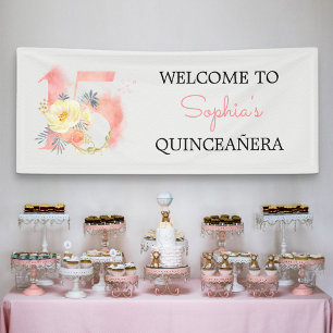 Banderoles Quinceanera Floral Numéro 15 Anniversaire personna