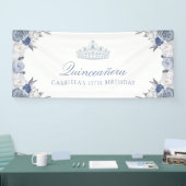 Banderoles Quinceanera florale blanche et bleue (Salon professionnel)