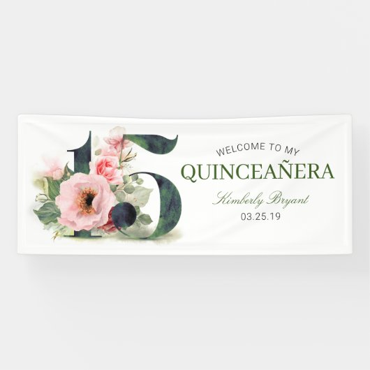 Banderoles Quinceanera florale Elégante 15e anniversaire (Horizontal)