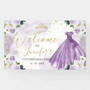 Banderoles Quinceanera florale violette Bienvenue