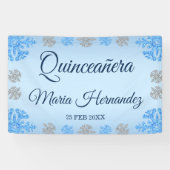 Banderoles Quinceañera Ice Blue Silver Winter Snowflake (Horizontal)
