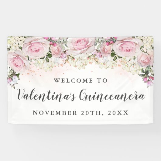 Banderoles Quinceanera rose et blanc rustique (Horizontal)