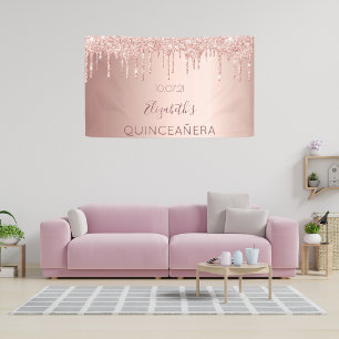Banderoles Quinceanera rose or rose bienvenue