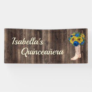 Banderoles Quinceañera Tournesol Rustique Roses Bleues Bottes