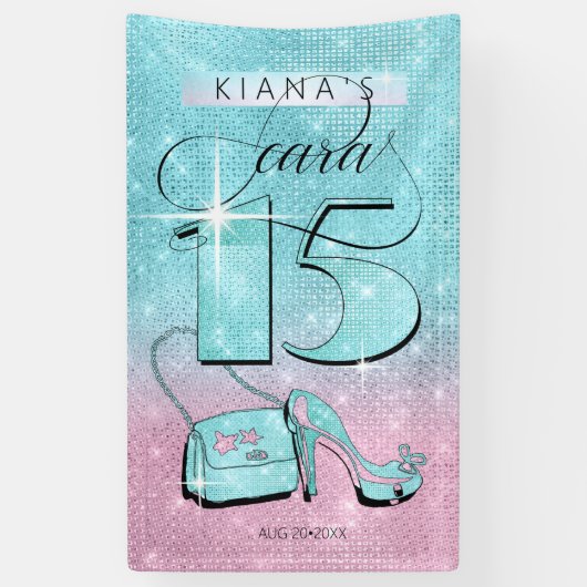 Banderoles Quinceanera Turquoise/rose Vert ID701 parties scin (Vertical)