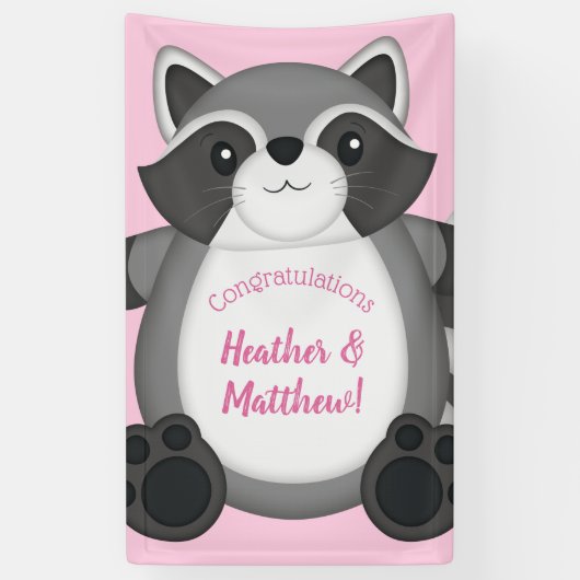 Banderoles Raccoon Baby shower rose (Vertical)