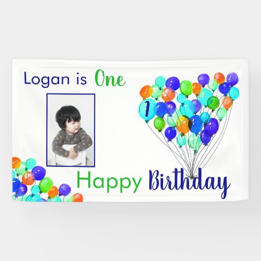 Banderoles Rainbow BALLOON Garçon 1er anniversaire Photo Blue (Horizontal)