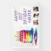 Banderoles Rainbow Cake Personalized Photo Happy Birthday (Verticale)