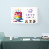 Banderoles Rainbow Cake Personalized Photo Happy Birthday (Salon professionnel)
