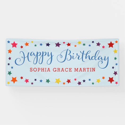 Banderoles Rainbow Stars sur Sky Blue Joyeux Birthday Kids (Horizontal)