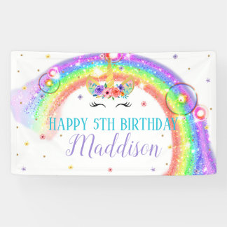 Banderoles Rainbow Unicorn Birthday Banner Unicorn Face