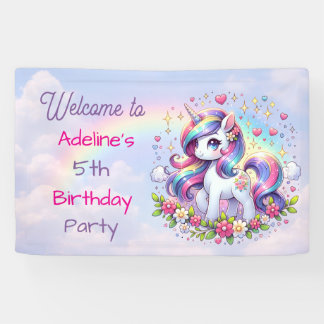 Banderoles Rainbow Unicorn Girl's Birthday Party Personalized