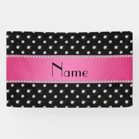 Banderoles Rayure rose nommée personnalisée de diamants noirs (Horizontal)