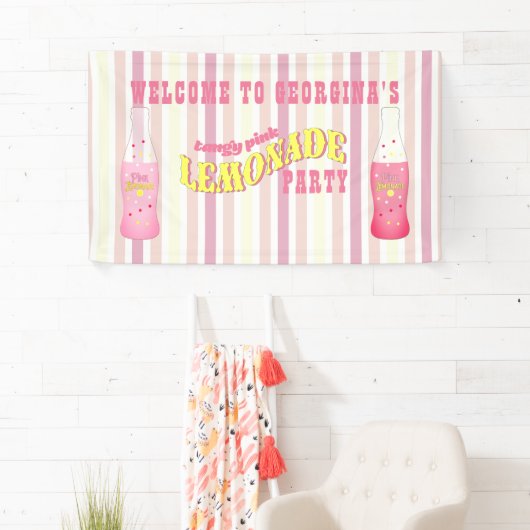 Banderoles Rayures, anniversaire rose de limonade (En situation)