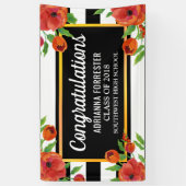 Banderoles Rayures blanches | noires florales rouges (Vertical)