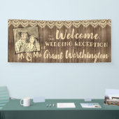 Banderoles Réception de mariage en bois rustique et dentelle  (Salon professionnel)