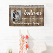 Banderoles Réception de mariage en dentelle rustique en bois (En situation)