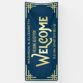 Banderoles Réception Mariage Art Déco Bienvenue Gold Dark Blu (Vertical)
