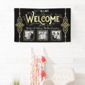 Banderoles Réception Mariage Art Déco Gold Black Welcome (En situation)