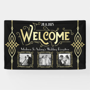 Banderoles Réception Mariage Art Déco Gold Black Welcome