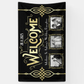Banderoles Réception Mariage Art Déco Gold Black Welcome (Vertical)